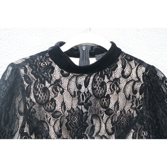 Forever 21 Velvet Burnout Black Dress-Size Small-Back Zip-Whimsigoth-Witchy - Picture 6 of 13